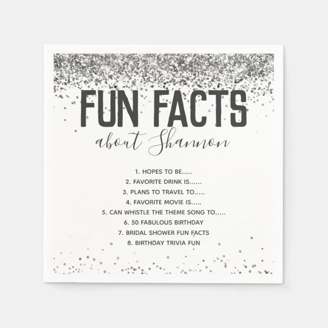 Birthday Party Fun Facts Silver Glitter Girly  Nap Napkins (Front)