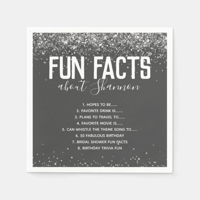 Birthday Party Fun Facts Silver Glitter Girly  Nap Napkins (Front)
