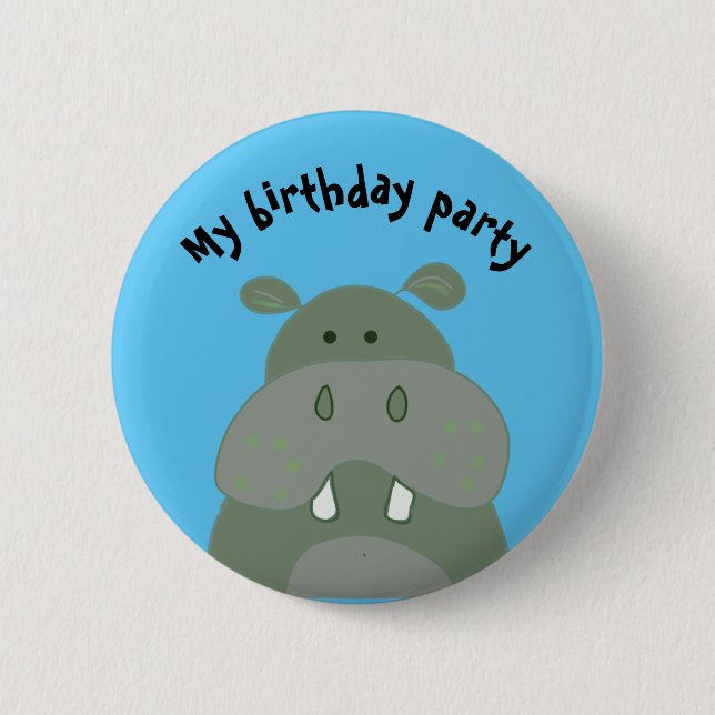birthday party fun hippo "my birthday party" button (Front)