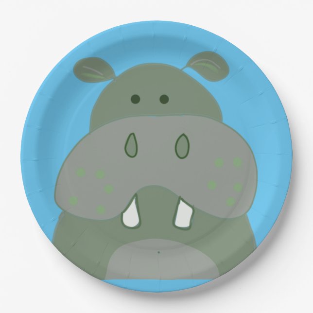 birthday party fun hippo  paper plates (Front)