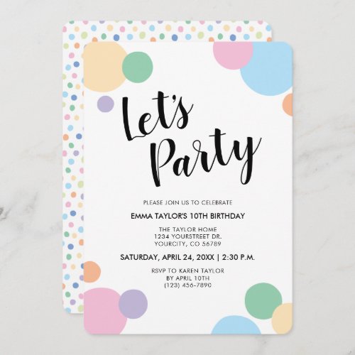 Birthday Party Fun Rainbow Confetti Balloon Dots Invitation