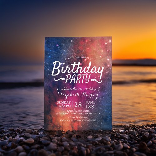 Birthday Party Galaxy Stars Nebula Constellations Invitation