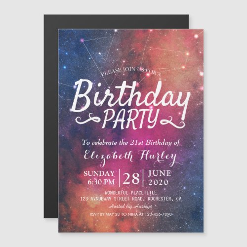 Birthday Party Galaxy Stars Nebula Constellations Magnetic Invitation