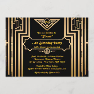 Birthday Party, Gatsby style, Art-Deco, gold&black Invitation