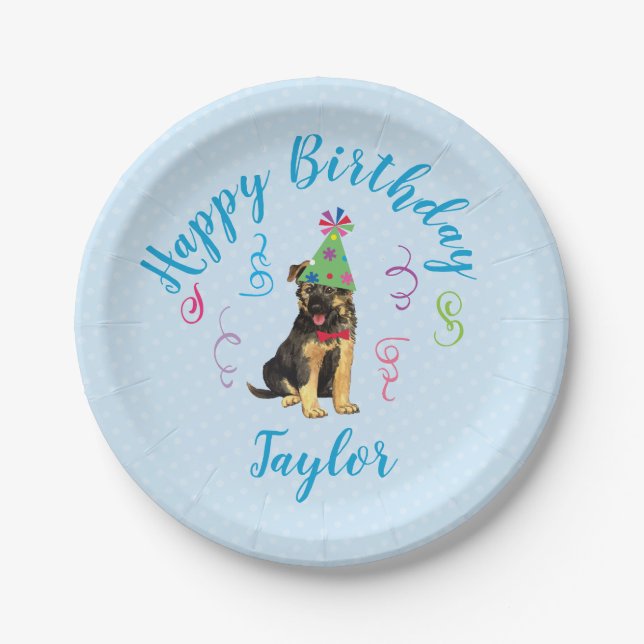 Birthday Party German Shepherd Paper Plate (Front)