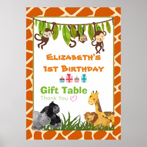 Birthday Party Gift Table Safari Jungle Animals Poster