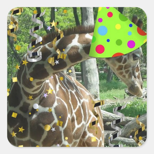 Birthday Party Giraffe Square Sticker (Front)