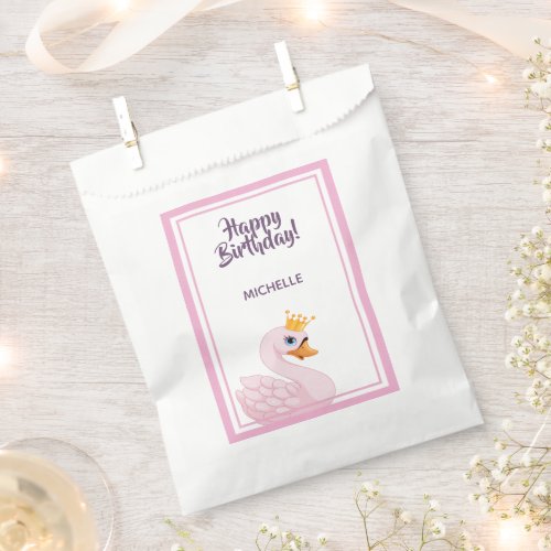 Birthday party girl pink purple princess swan favor bag