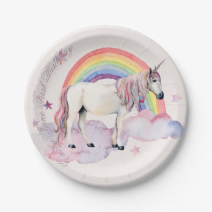 Birthday Party Girl Rainbow Balloons Unicorn Pink Paper Plates