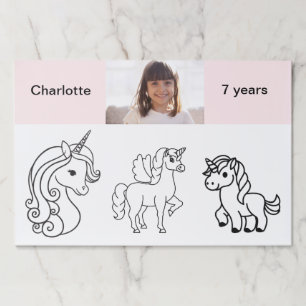 Birthday party girl unicorn coloring place mat