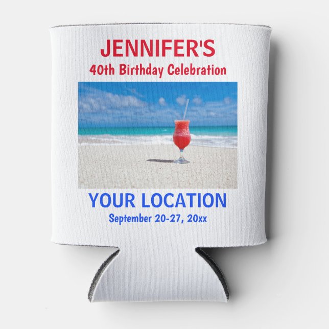 Birthday Party Girls Tropical Beach Trip Can Cooler (Front)