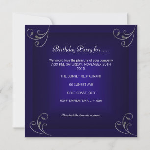 Birthday Party Glamorous Royal Navy Blue Silver Invitation
