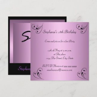 Birthday Party Glamour Pink Black Sweet 16 Invitation
