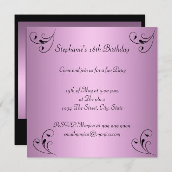 Birthday Party Glamour Pink Black Sweet 16 Invitation by invitesnow at Zazzle