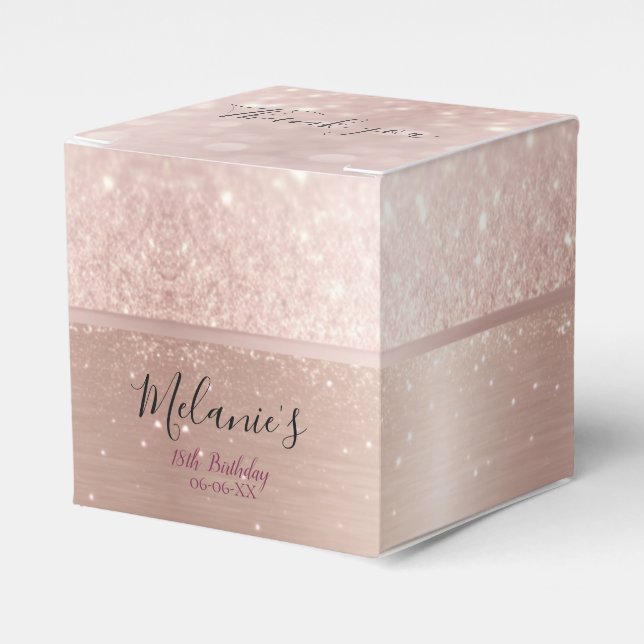 Birthday party glitter rose gold metallic name favor boxes (Front Side)