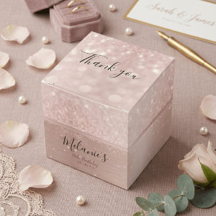 Birthday party glitter rose gold metallic name favor boxes