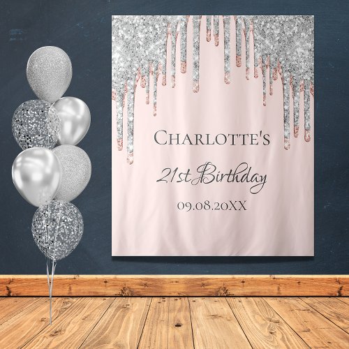 Birthday party glitter rose gold silver blush pink tapestry