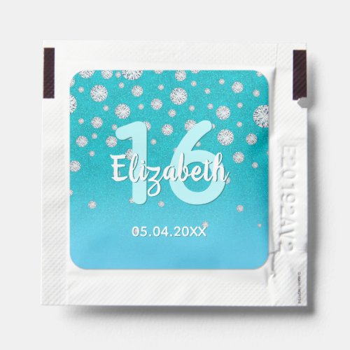 Birthday party glitter teal blue green luxurious hand sanitizer packet