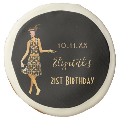 Birthday party gold 1920s art deco style sugar cookie
