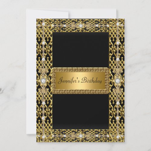 Birthday Party Gold Black Any age Invitation