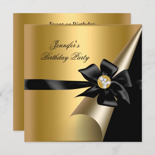 Birthday Party Gold Black Bow Diamond Image Invitation