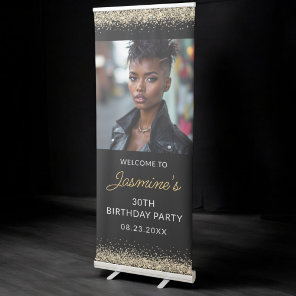 Birthday Party Gold Black Glitter Photo Instagram  Retractable Banner
