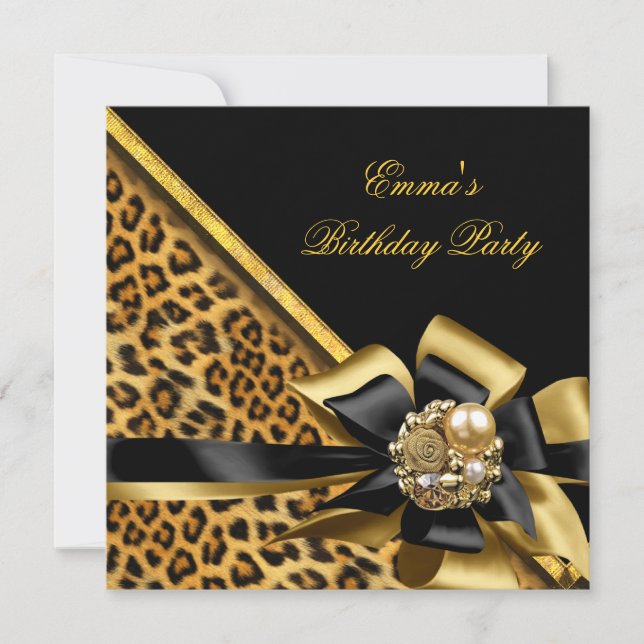 Birthday Party Gold Black Leopard Image Invitation (Front)