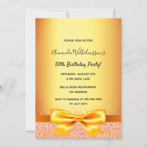 Birthday party gold bow elegant invitation