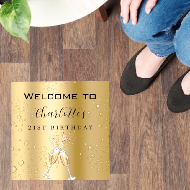 Birthday party gold bubbles name welcome floor decals (Floor)