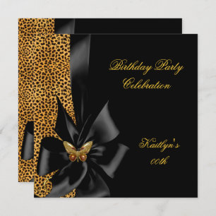 Birthday Party Gold Cheetah Black Butterfly Invitation