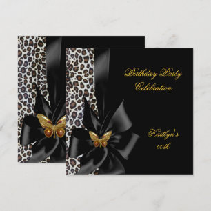 Birthday Party Gold Cheetah Black Butterfly Invitation