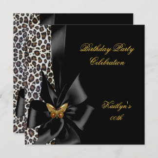 Birthday Party Gold Cheetah Black Butterfly Invitation