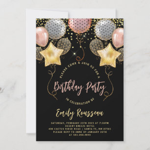 Birthday Party Gold Confetti Balloons Invitation