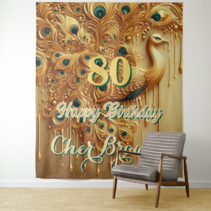 Birthday Party Gold Dripping Glitter Peacock Tapestry