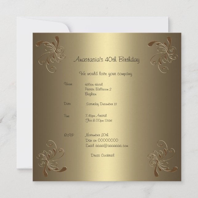 Birthday Party Gold Floral 40th Invitation (Front)