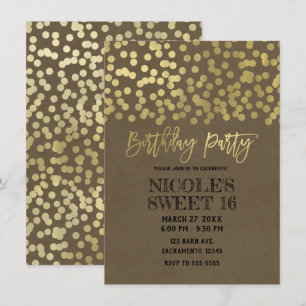 Birthday Party Gold Foil Modern Chic Rustic Kraft Invitation