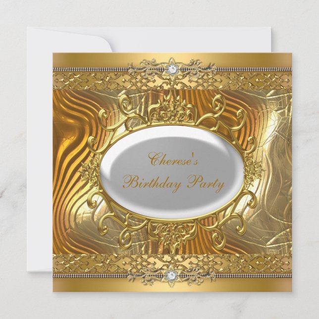 Birthday Party Gold on Gold White Diamond Invitation (Front)