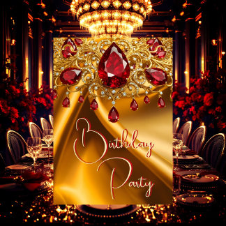 Birthday Party Gold Silk Ruby Red jewel Invitation