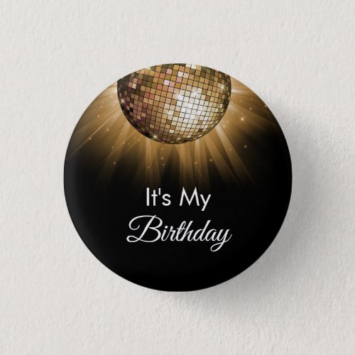 Birthday Party Gold Sparkle Disco Ball Button