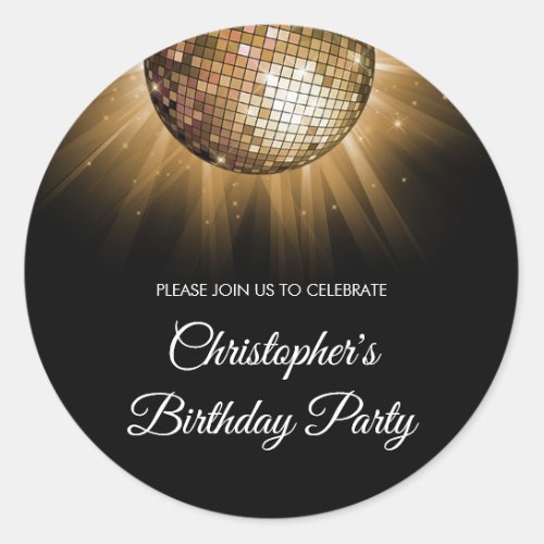 Birthday Party Gold Sparkle Disco Ball Classic Round Sticker