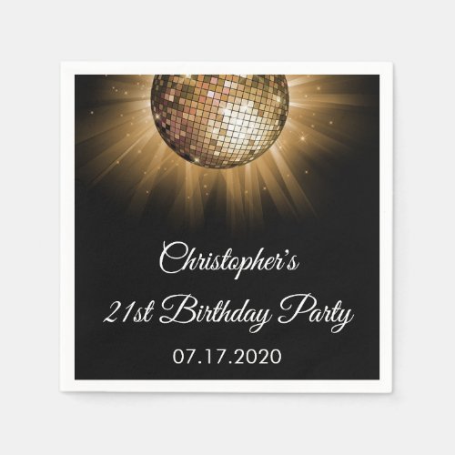 Birthday Party Gold Sparkle Disco Ball Paper Napkins