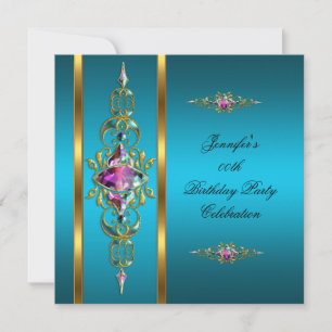 Birthday Party Gold Teal Lilac Pink Image Invitation
