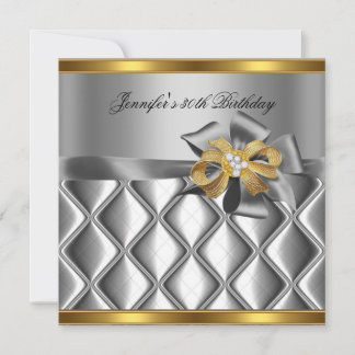 Birthday Party Gold Tile Trim Silver Grey Diamond Invitation