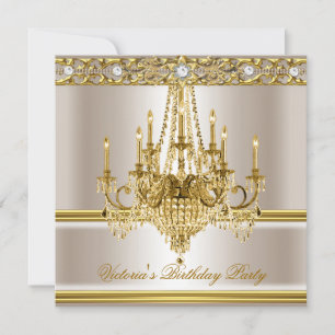 Birthday Party Gold White Cream Chandelier Invitation