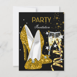 Birthday Party Gold Yellow Shoes Invitation