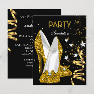 Birthday Party Gold Yellow Shoes Invitation