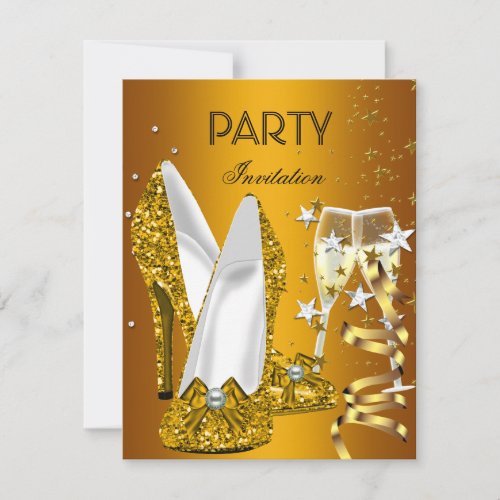 Birthday Party Gold Yellow Shoes Custom Invitations
