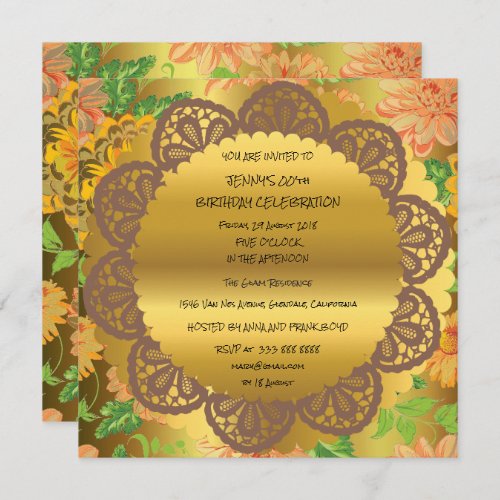 Birthday Party Golden Floral Royal Ornament Invitation