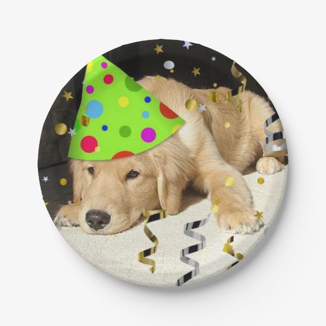 Birthday Party Golden Retriever Paper Plates (Front)