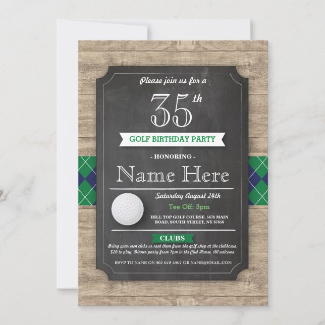 Birthday Party Golf Ball Any Age Golfing Invite (Front)